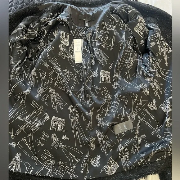 White House Black Market Black Metallic Tweed Double-Breasted Blazer NWT Size 14